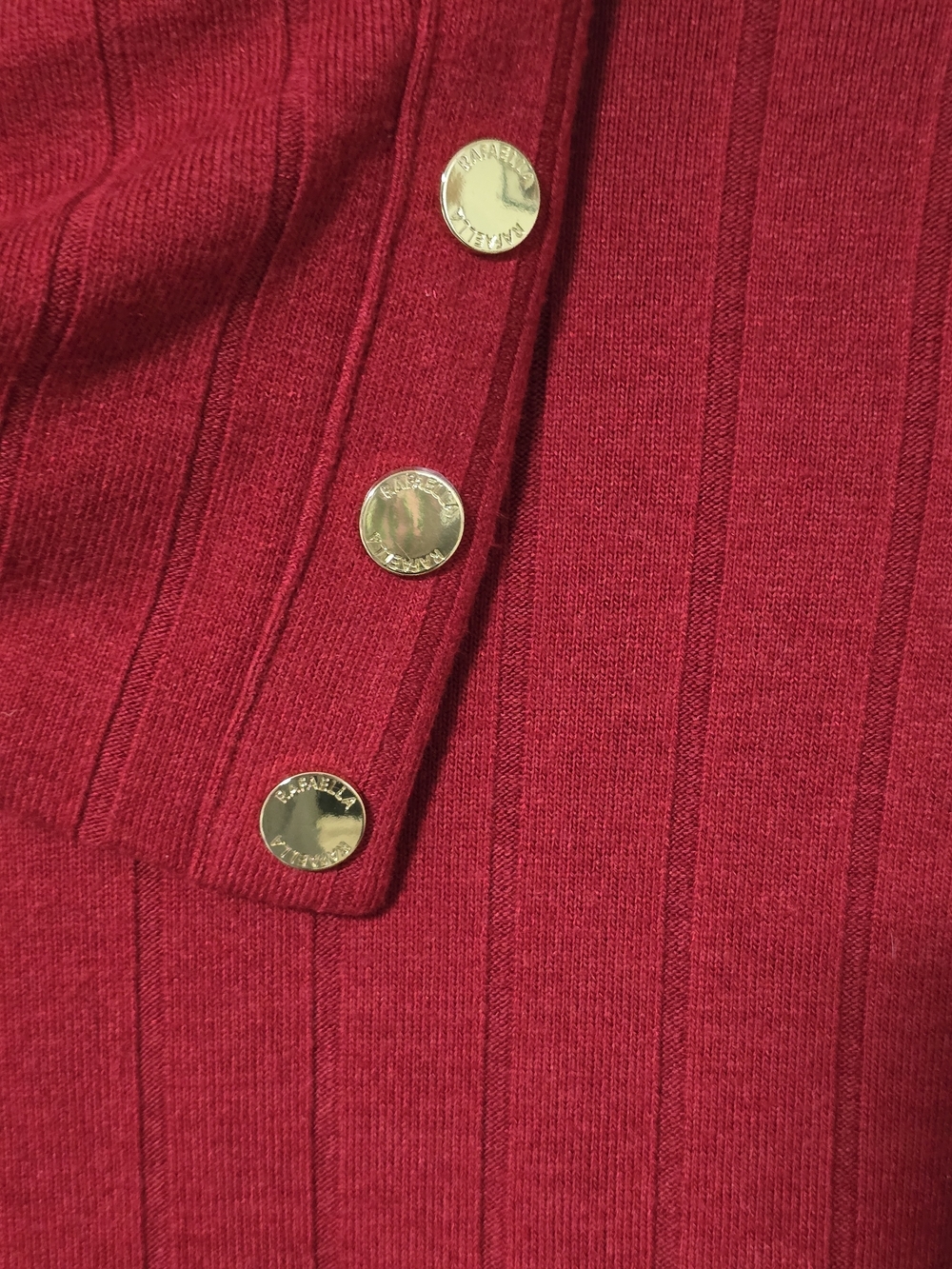 Rafaella Deep Red Ribbed Knit Top with Snap-Neck Detail - Picture 5 of 10